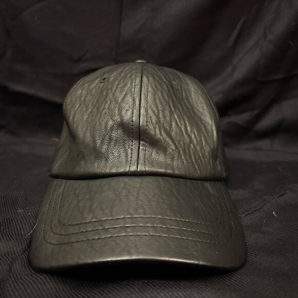 A New Day Black Cap Hat Faux Leather Look Goth Grunge OS - Picture 1 of 10